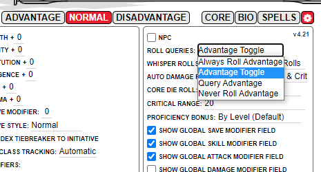Community Forums: Turn on Advantage/Disadvantage toggle | Roll20 