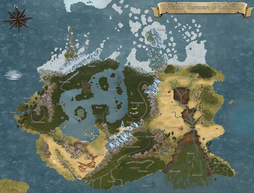 A map of Gathandia, a major continent on Ancerra