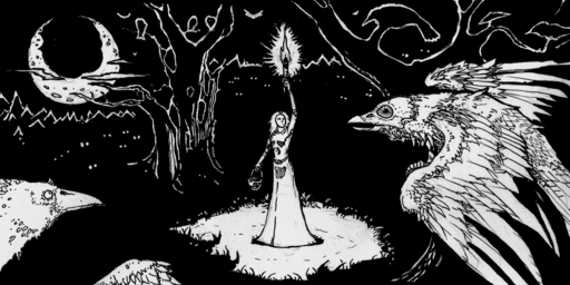 An explorer witnesses a flock of Nachtkrapps.