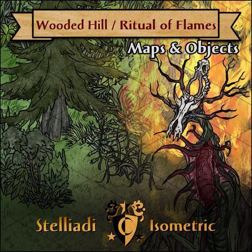 Wooded Hill & Ritual of Flames - isometric maps, assets and tokens pack