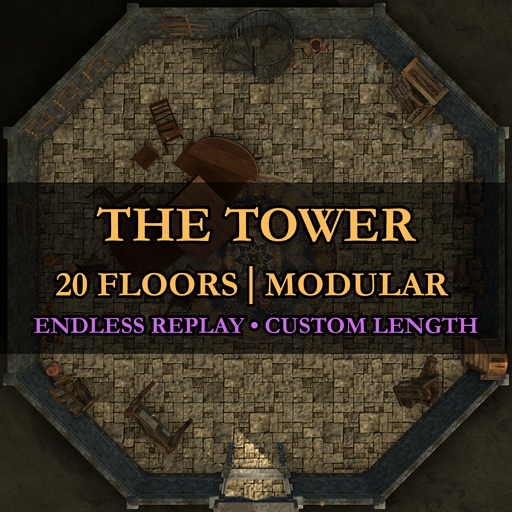 Modular Tower Battlemap Pack – 20 Stackable Floors (12×12 Grid)