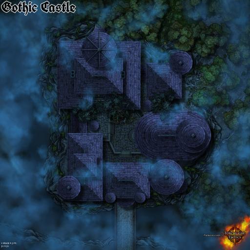 Gothic Castle Ruins by Night