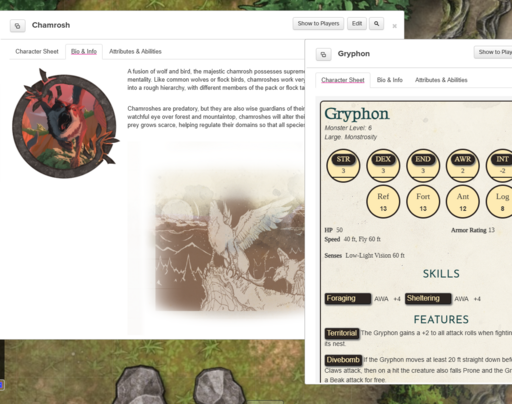 A preview of the module depicts information about Chamroshes and Gryphons.