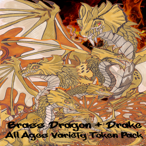 Hand-drawn Brass Dragon Token and Art Pack | All Ages + Drake