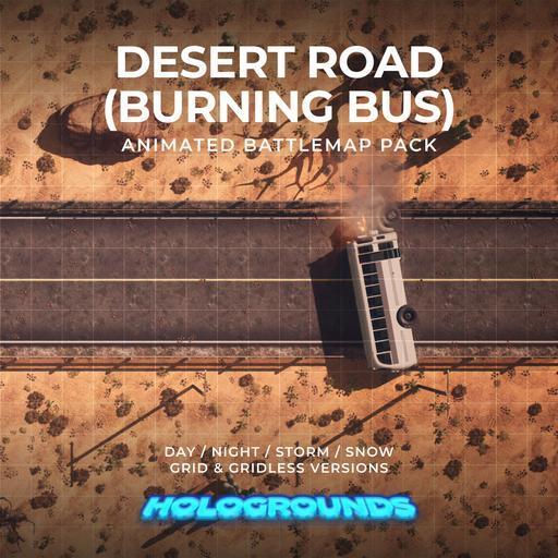 Desert Road Burning Bus Animated Battlemaps Pack (4 Versions)