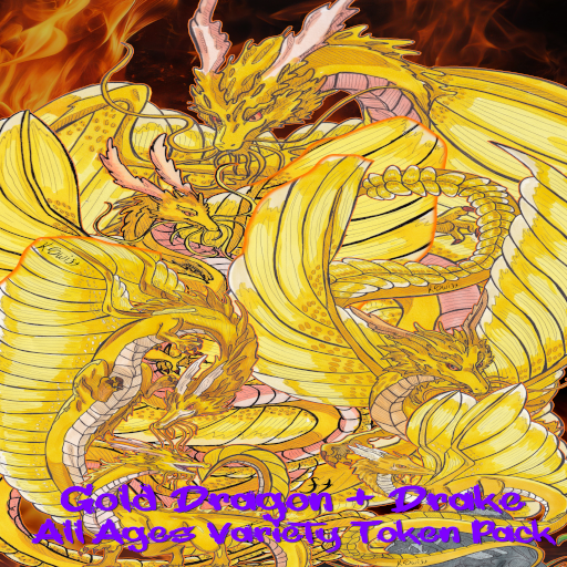 Hand-drawn Gold Dragon Token and Art Pack | All Ages + Drake