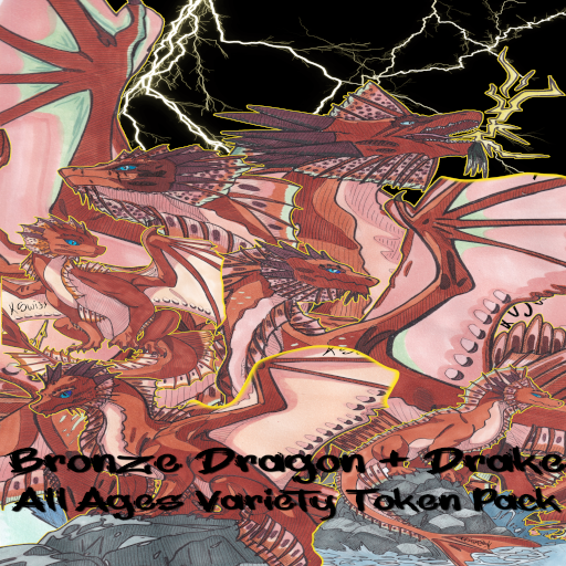 Hand-drawn Bronze Dragon Token and Art Pack | All Ages + Drake