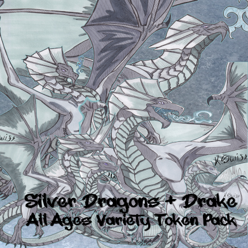 Hand-drawn Silver Dragon Token and Art Pack | All Ages + Drake