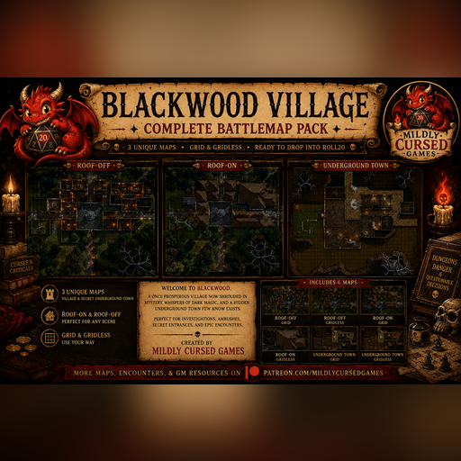 Blackwood Village | Village & Secret Underground Town Battlemap Pack