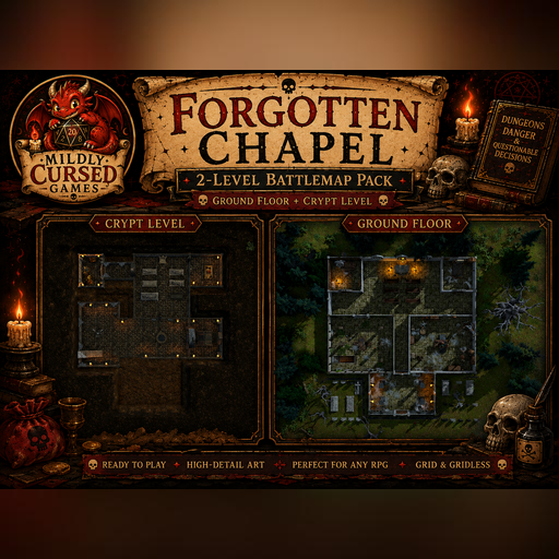 Forgotten Chapel | 2-Level Gothic Chapel & Crypt Battlemap Pack