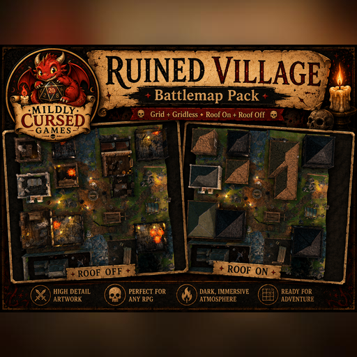 Ruined Village | Burning Village Battlemap Pack