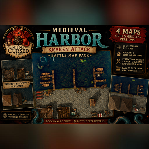 Medieval Harbor: Kraken Attack | 35x35 Battle Map