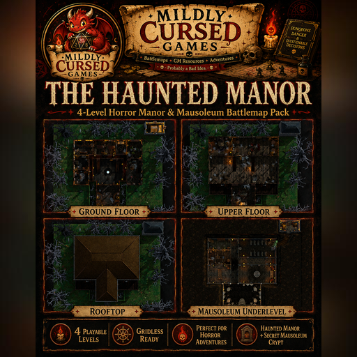 The Haunted Manor | 4-Level Horror Manor & Mausoleum Battlemap Pack