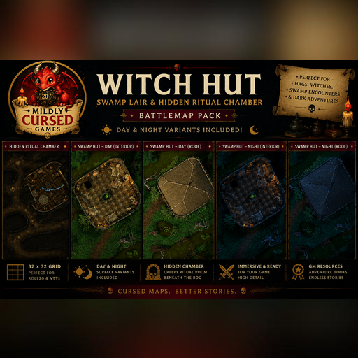 Witch Hut | Swamp Lair & Hidden Ritual Chamber Battlemap Pack